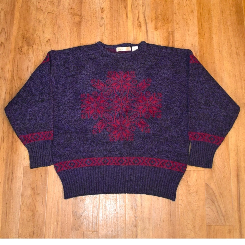 Northern Isles Sweater Womens XL Purple Shetland Wool Blend Snowflake Vintage